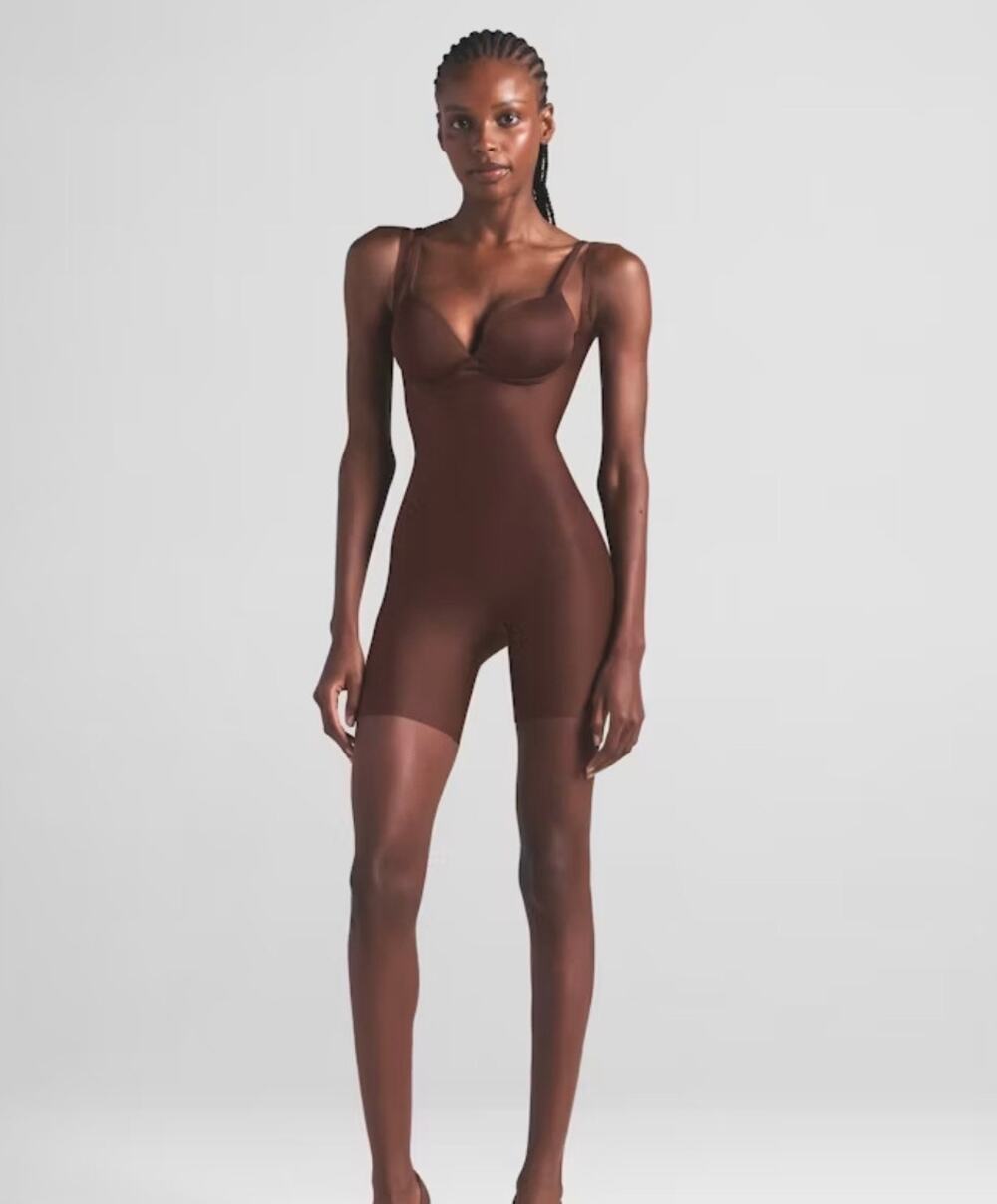 Skims Core Sculpt Open Bust Mid Thigh Bodysuit cocoa XxS